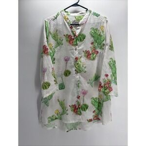 iLinen‎ Lifestyle Shirt Women Medium White Cactus 100% Natural Linen Made Europe